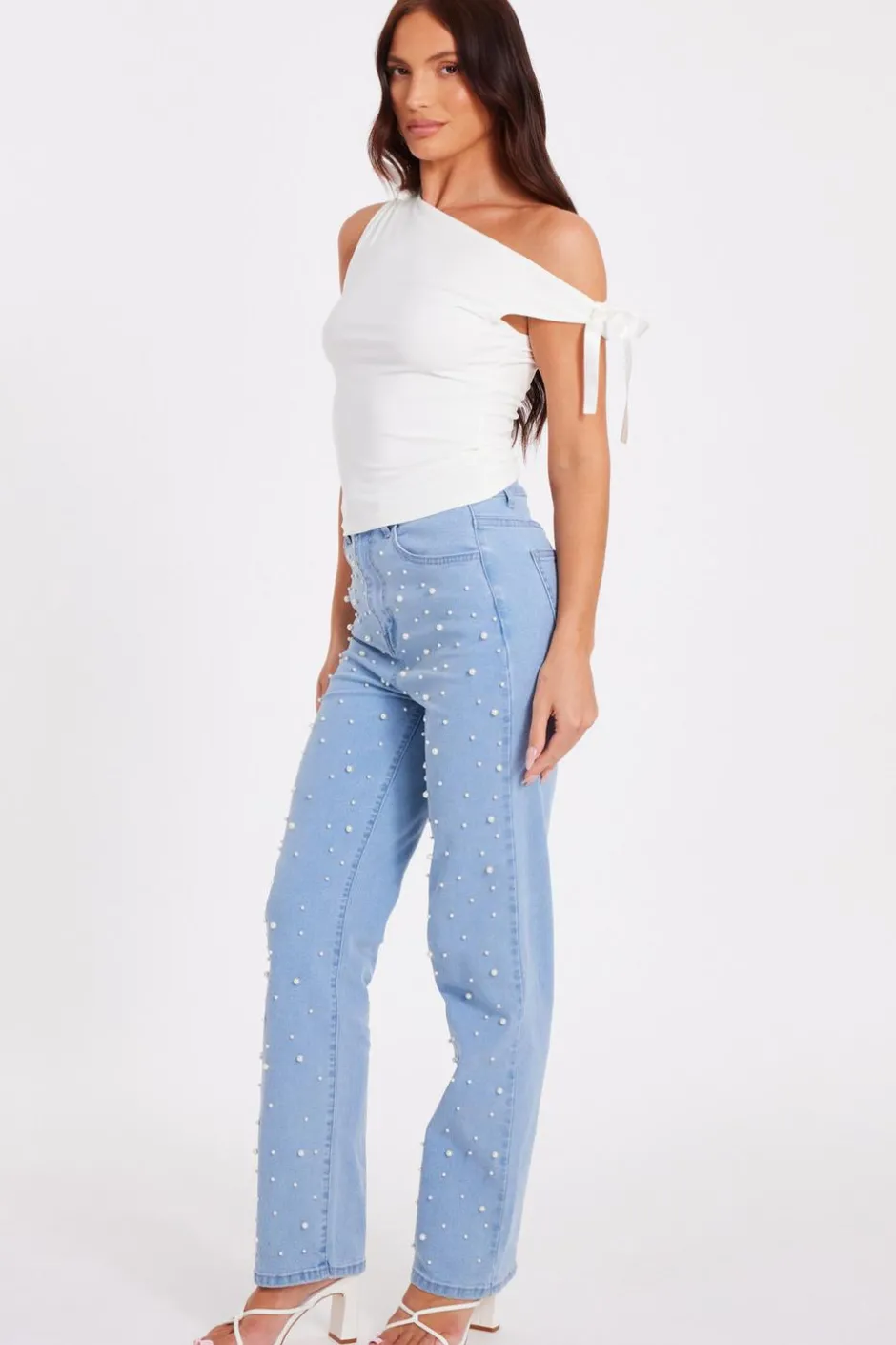 Quiz Light Denim Embellished Jeans