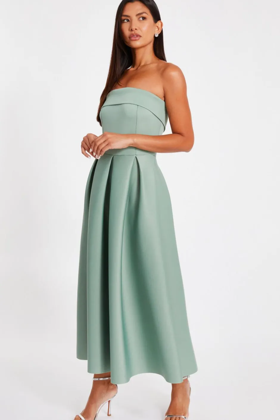 Quiz Light Green Bandeau Skater Dress