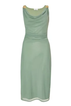 Quiz Light Mesh Buckle Detail Midi Dress Green Online