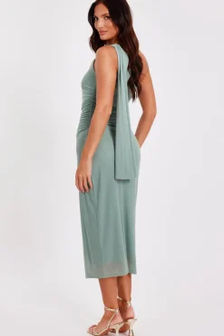 Quiz Light Mesh One Shoulder Midi Dress Green Online