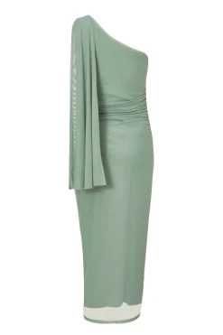 Quiz Light Mesh One Shoulder Midi Dress Green Online