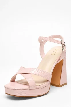 Quiz Crocodile Cross Strap Platform Heeled Sandals Light Pink Sale