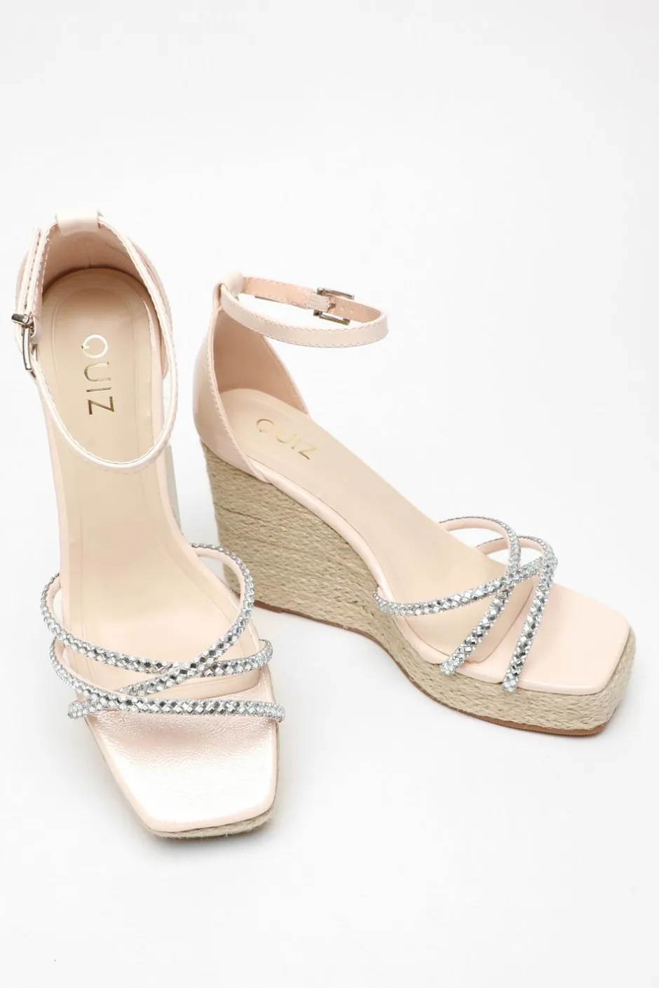 Quiz Diamante Cross Strap Wedges Light Pink Best