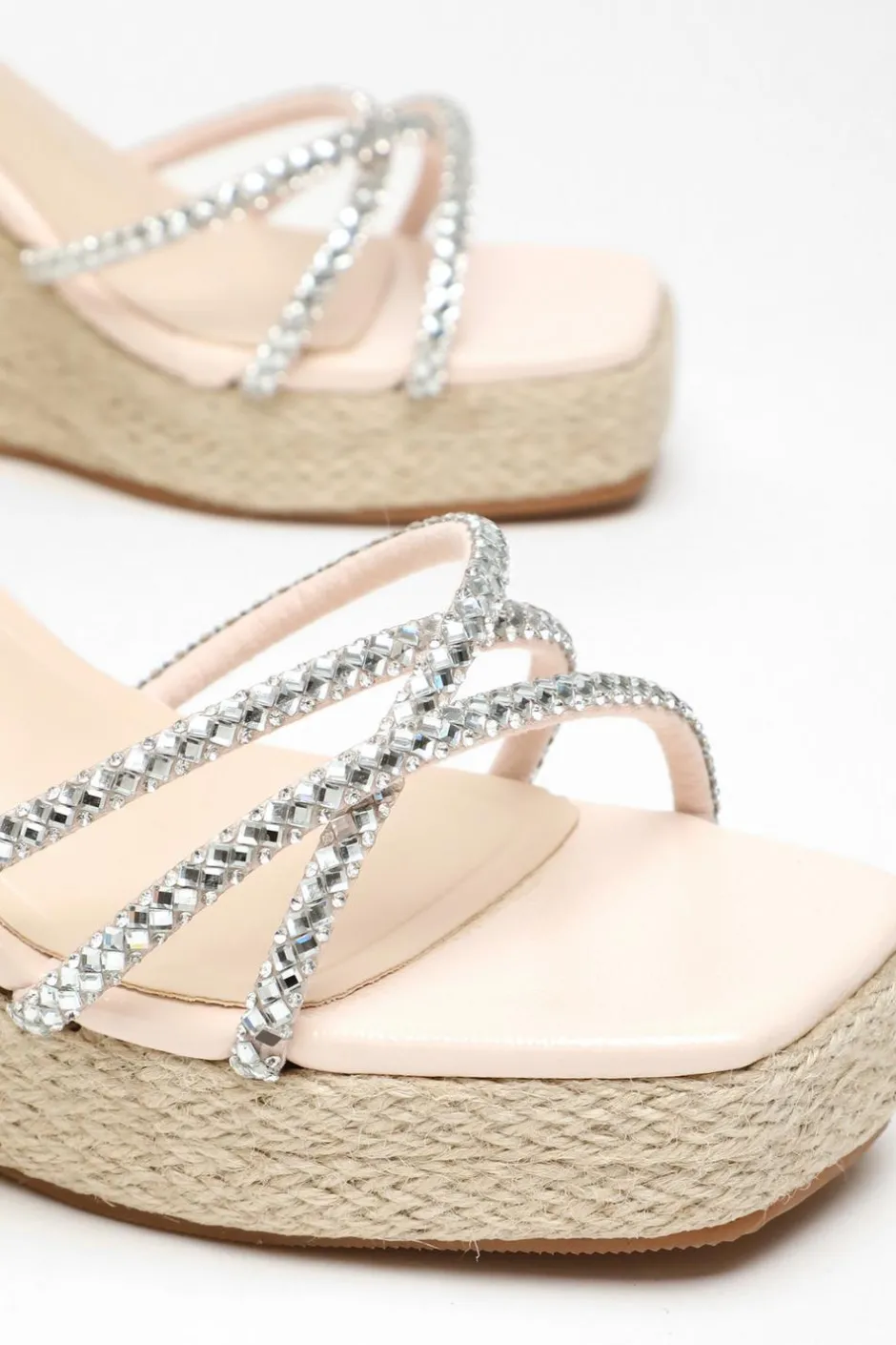 Quiz Diamante Cross Strap Wedges Light Pink Best