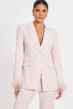 Quiz Feather Trim Blazer Light Pink Online
