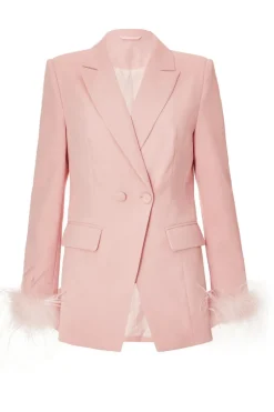 Quiz Feather Trim Blazer Light Pink Online