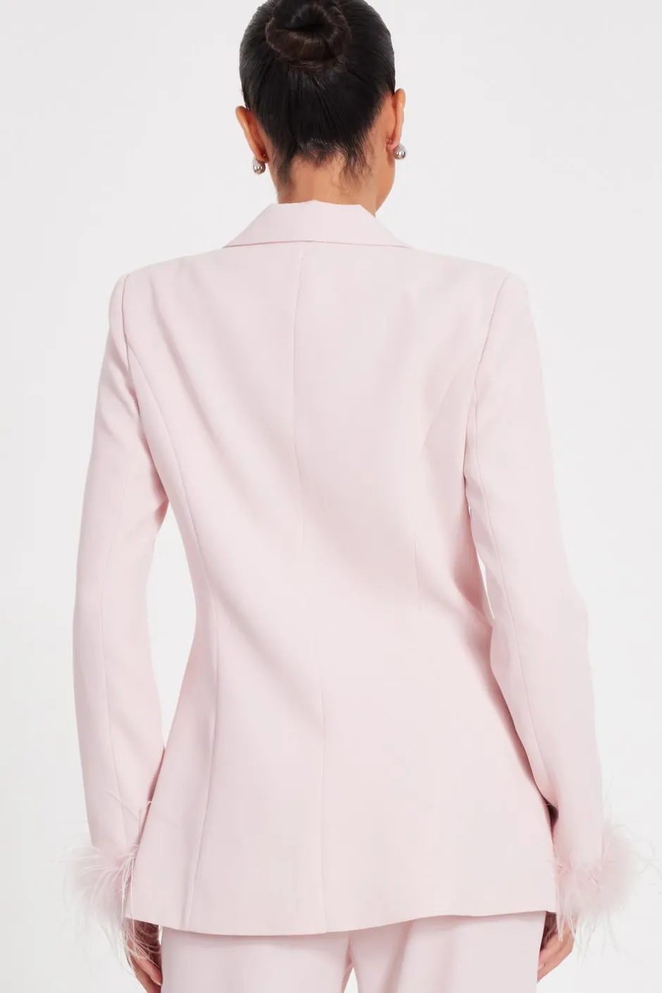 Quiz Feather Trim Blazer Light Pink Online