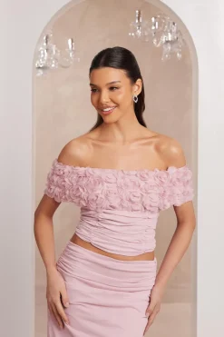 Quiz Light Floral Mesh Top Pink Hot