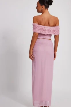 Quiz Light Floral Mesh Top Pink Hot
