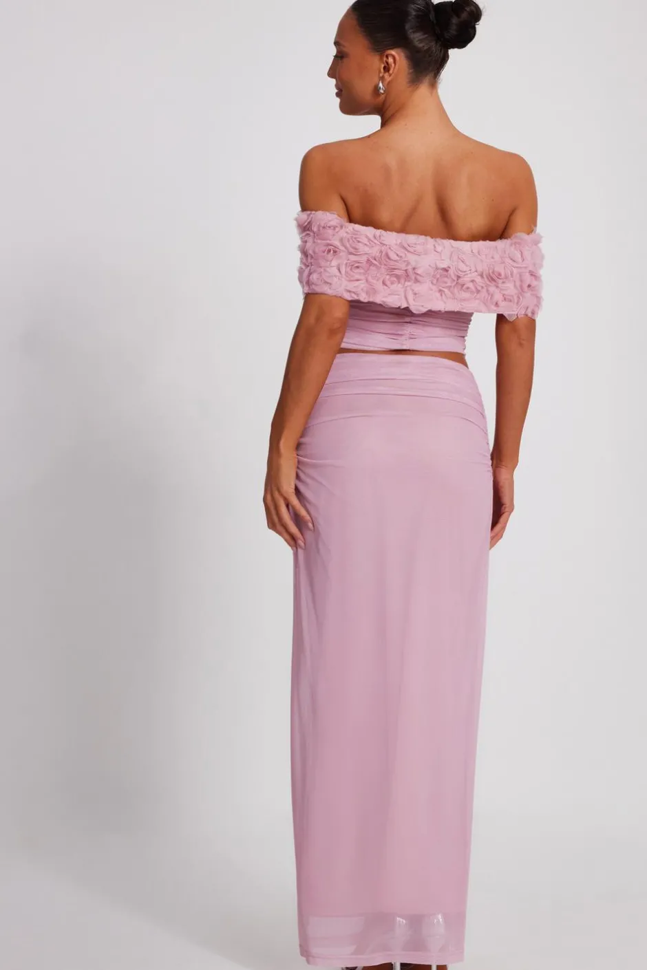 Quiz Light Floral Mesh Top Pink Hot