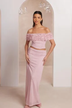 Quiz Mesh Ruched Midaxi Skirt Light Pink Outlet