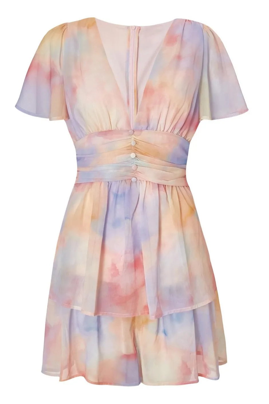 Quiz Light Pink Tie Dye Tiered Playsuit Discount