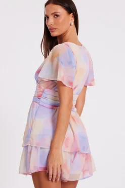 Quiz Light Pink Tie Dye Tiered Playsuit Discount
