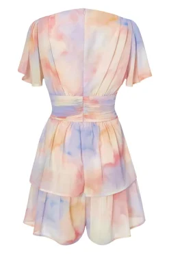 Quiz Light Pink Tie Dye Tiered Playsuit Discount