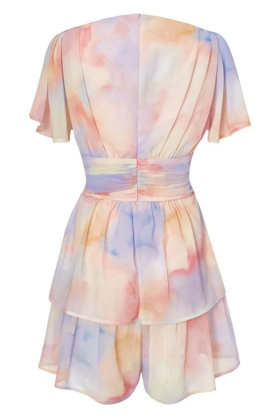 Quiz Light Pink Tie Dye Tiered Playsuit Discount