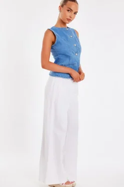 Quiz Light Wash Denim Waistcoat Online