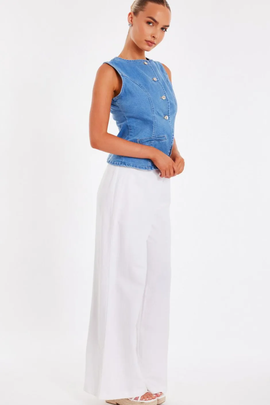 Quiz Light Wash Denim Waistcoat Online