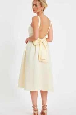 Quiz Bow Back Midi Dress Light Yellow Clearance