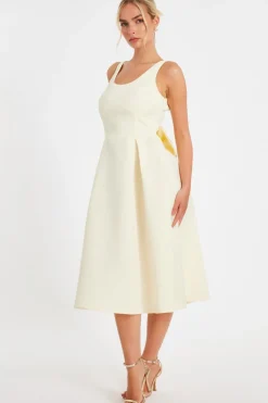 Quiz Bow Back Midi Dress Light Yellow Clearance