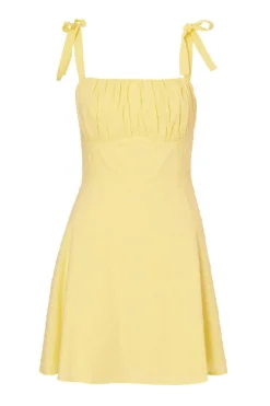Quiz Dobby Ruched Dress Light Yellow