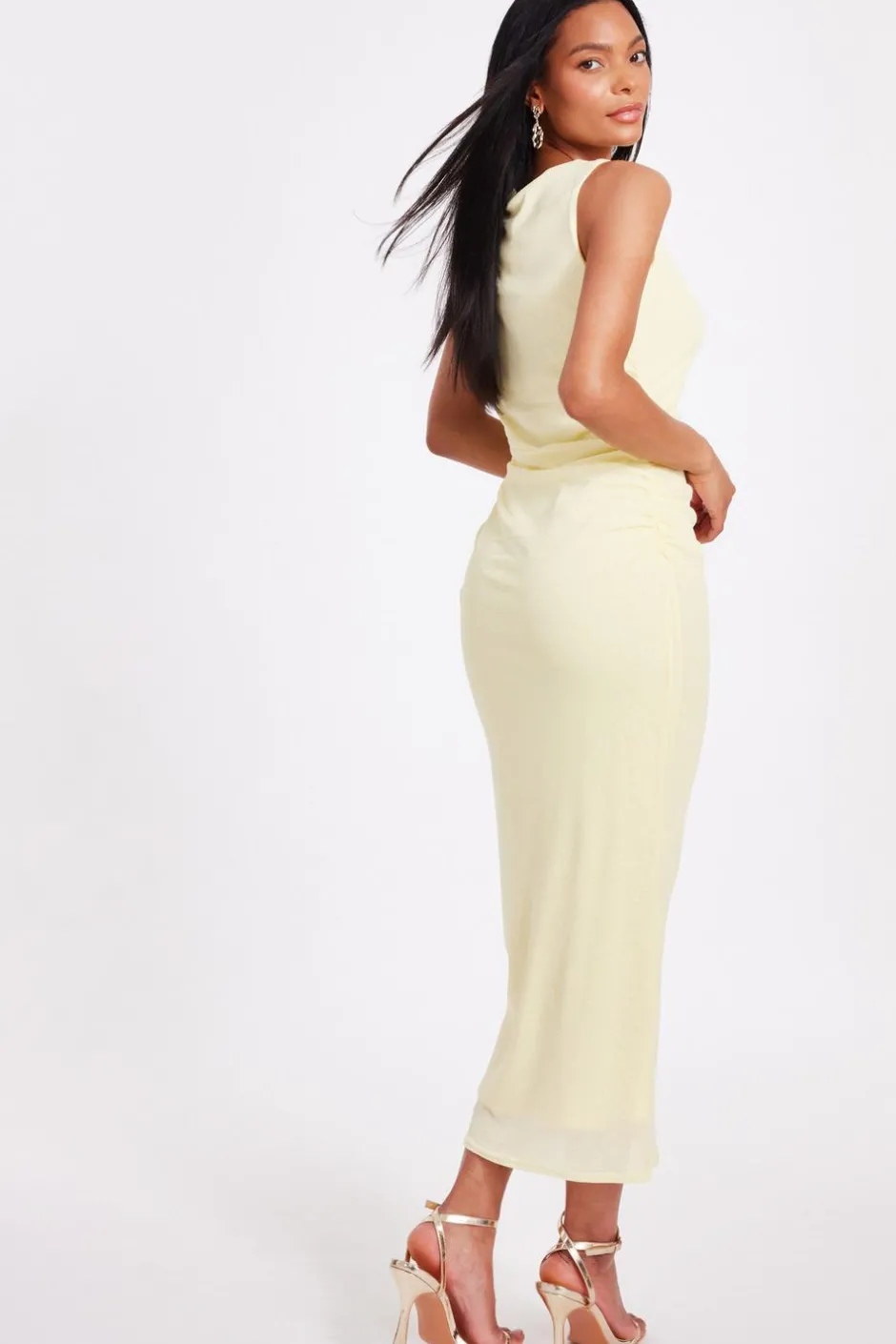 Quiz Frill Midi Dress Light Yellow Hot