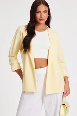 Quiz Ruched Sleeve Blazer Light Yellow Best