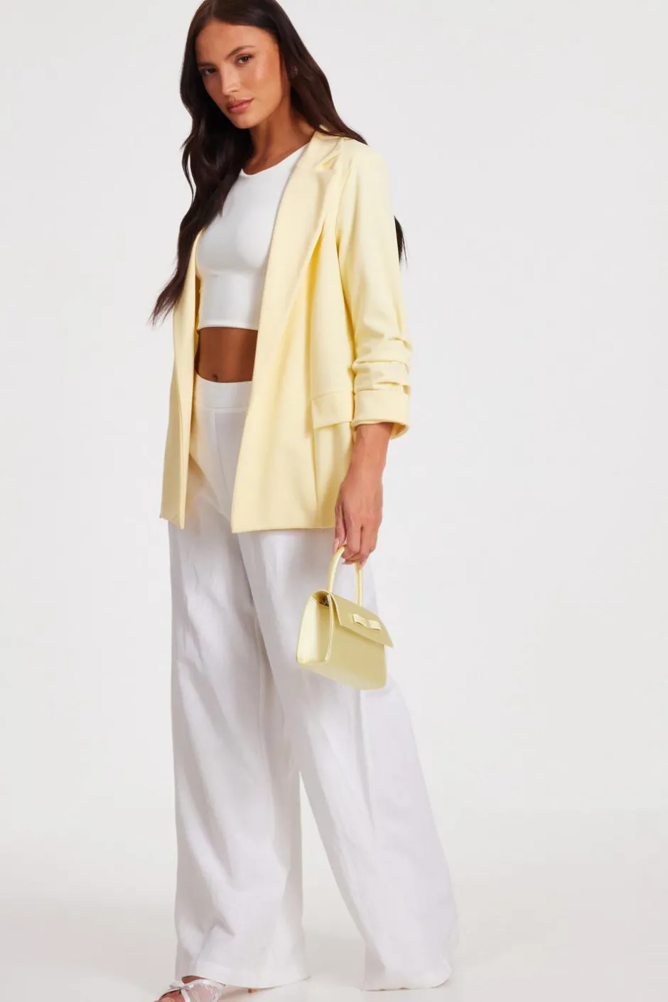 Quiz Ruched Sleeve Blazer Light Yellow Best