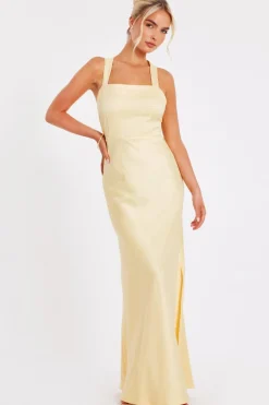 Quiz Light Yellow Satin Maxi Dress Hot