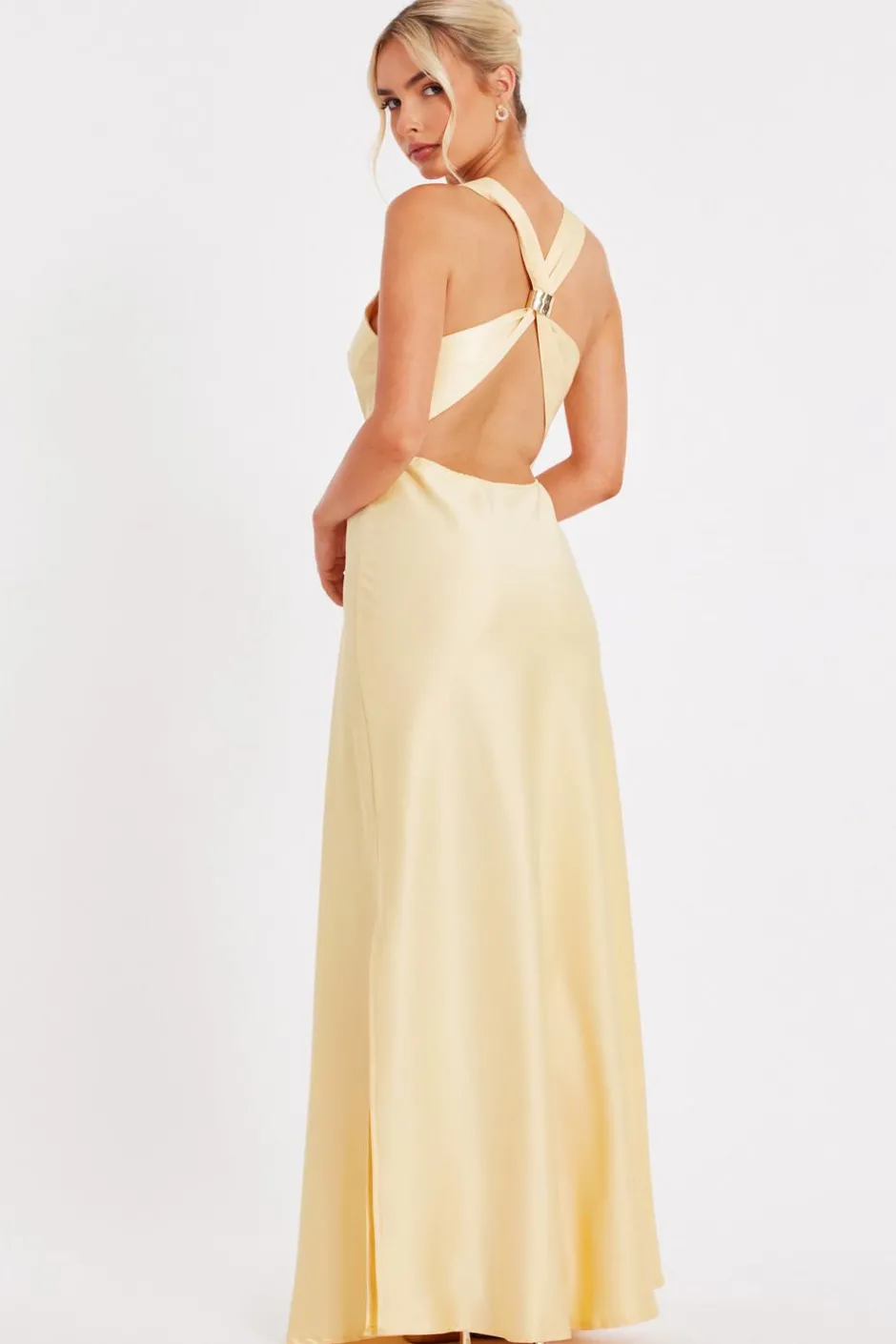 Quiz Light Yellow Satin Maxi Dress Hot