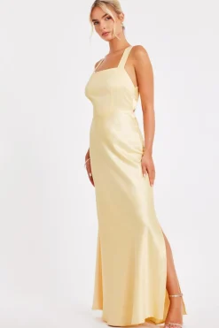 Quiz Light Yellow Satin Maxi Dress Hot