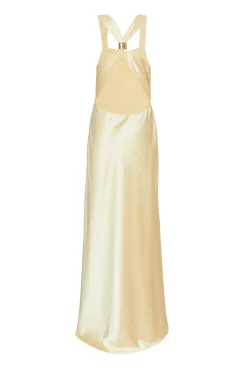 Quiz Light Yellow Satin Maxi Dress Hot