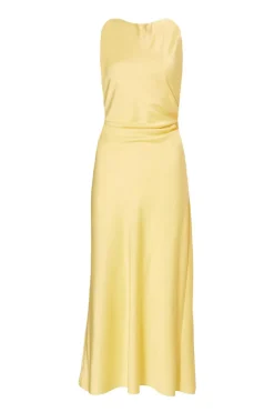 Quiz Satin Ruched Midi Dress Light Yellow Discount