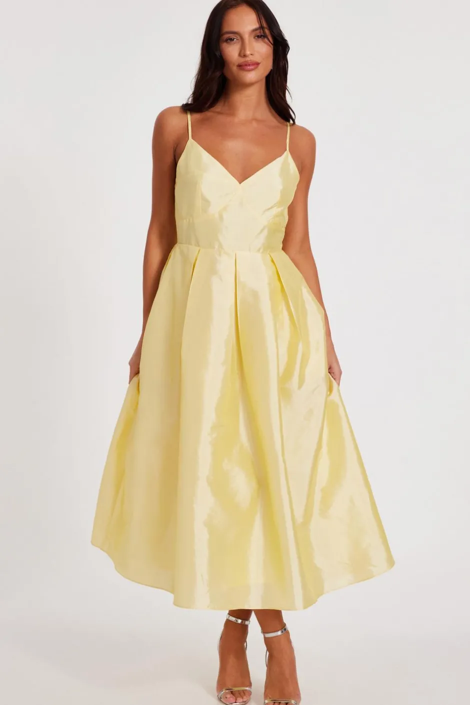 Quiz Taffeta Midaxi Dress Light Yellow Discount