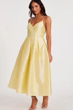 Quiz Taffeta Midaxi Dress Light Yellow Discount