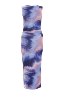 Quiz Lilac Abstract Print Mesh Midaxi Dress New