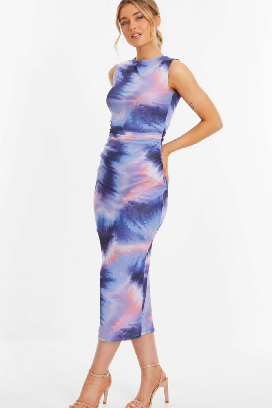 Quiz Lilac Abstract Print Mesh Midaxi Dress New