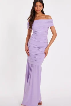 Quiz Bardot Drop Waist Maxi Dress Lilac Sale