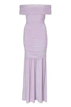 Quiz Bardot Drop Waist Maxi Dress Lilac Sale
