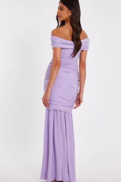 Quiz Bardot Drop Waist Maxi Dress Lilac Sale