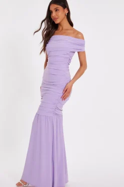 Quiz Bardot Drop Waist Maxi Dress Lilac Sale