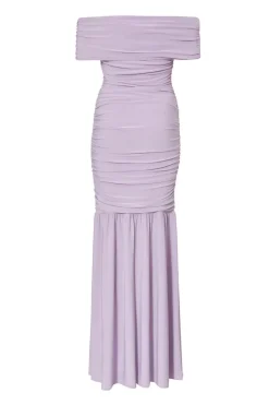 Quiz Bardot Drop Waist Maxi Dress Lilac Sale