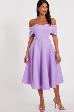 Quiz Lilac Bardot Midi Skater Dress Sale