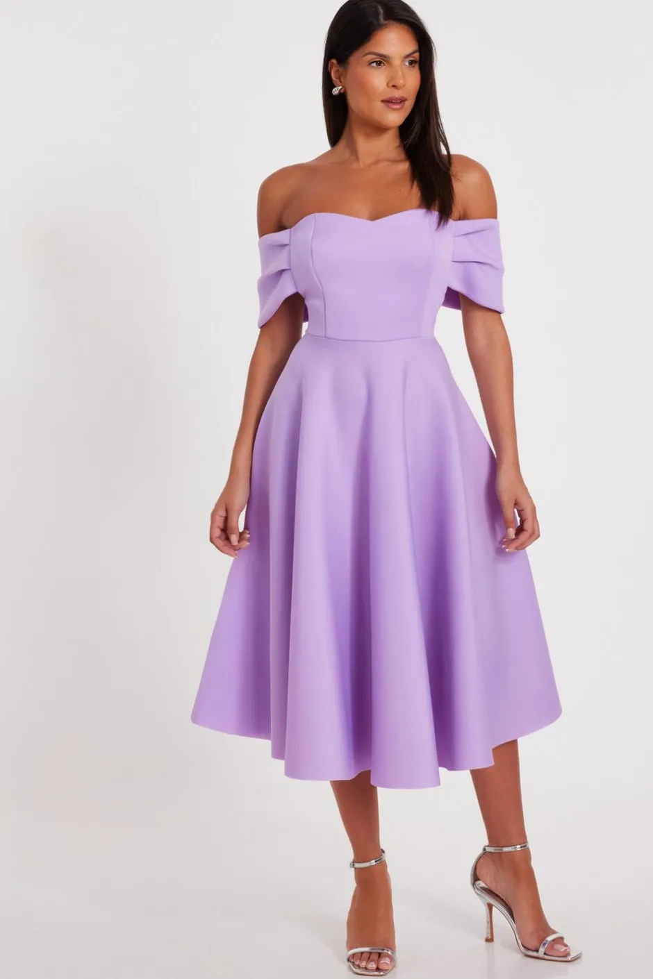 Quiz Lilac Bardot Midi Skater Dress Sale