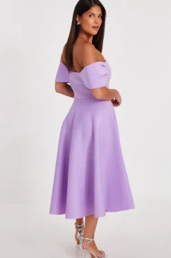 Quiz Lilac Bardot Midi Skater Dress Sale