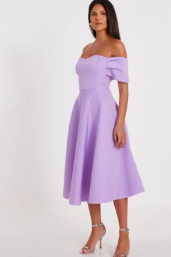 Quiz Lilac Bardot Midi Skater Dress Sale