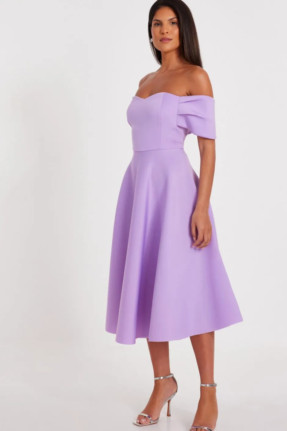 Quiz Lilac Bardot Midi Skater Dress Sale