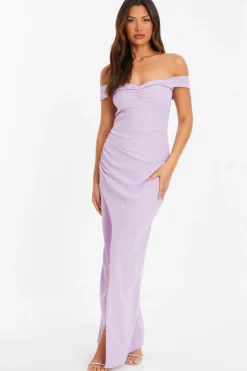 Quiz Lilac Bardot Ruched Maxi Dress Discount