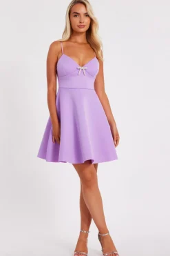 Quiz Bow Front Skater Dress Lilac Online