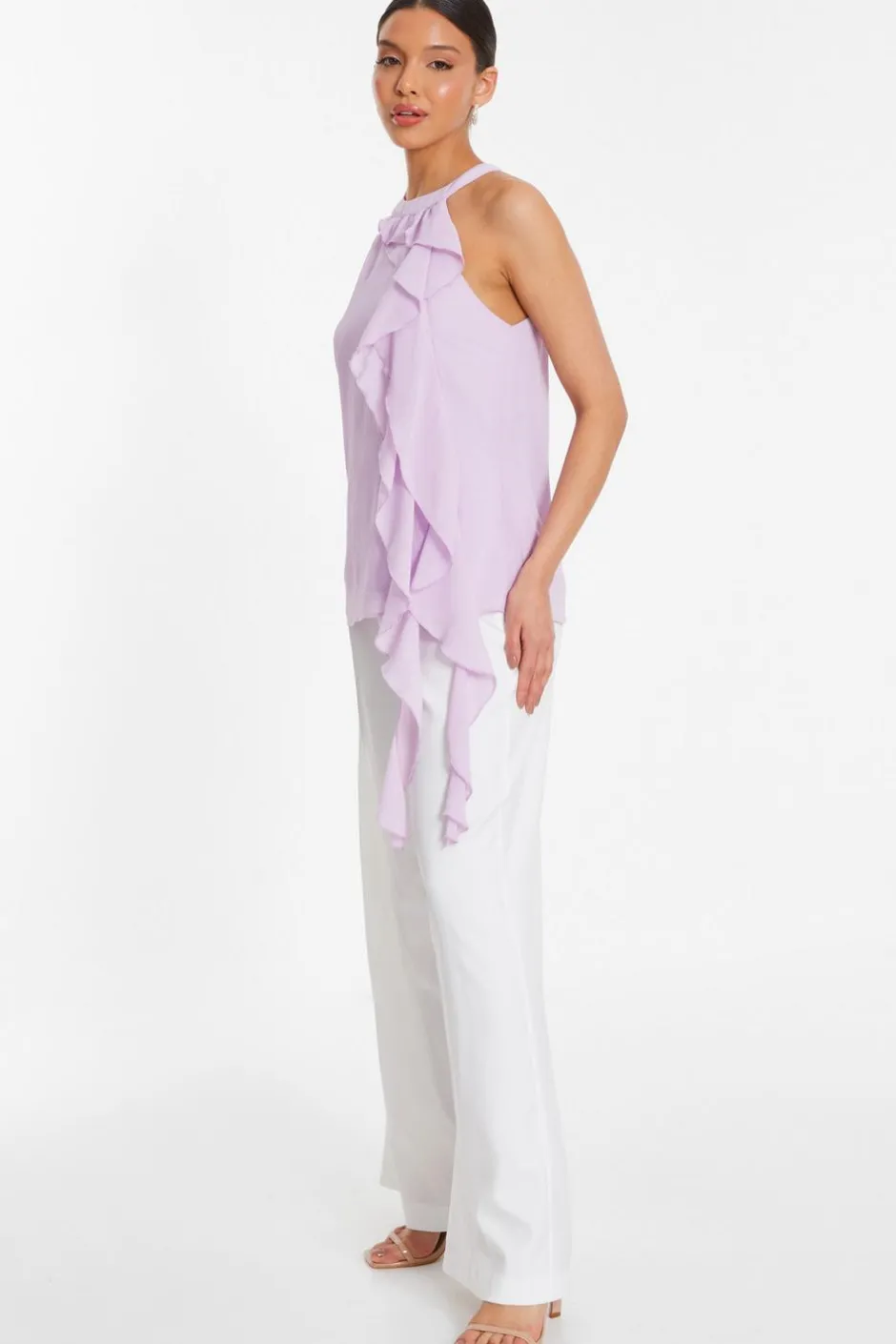 Quiz Chiffon Frill Drape Top Lilac New