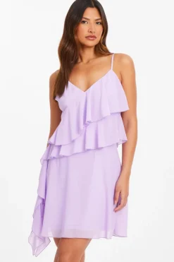 Quiz Lilac Chiffon Frill Mini Skater Dress New